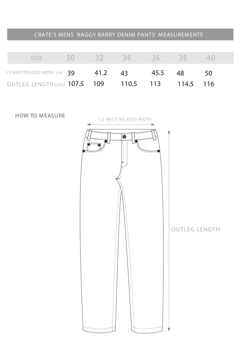 Baggy Barry Denim Size Guide