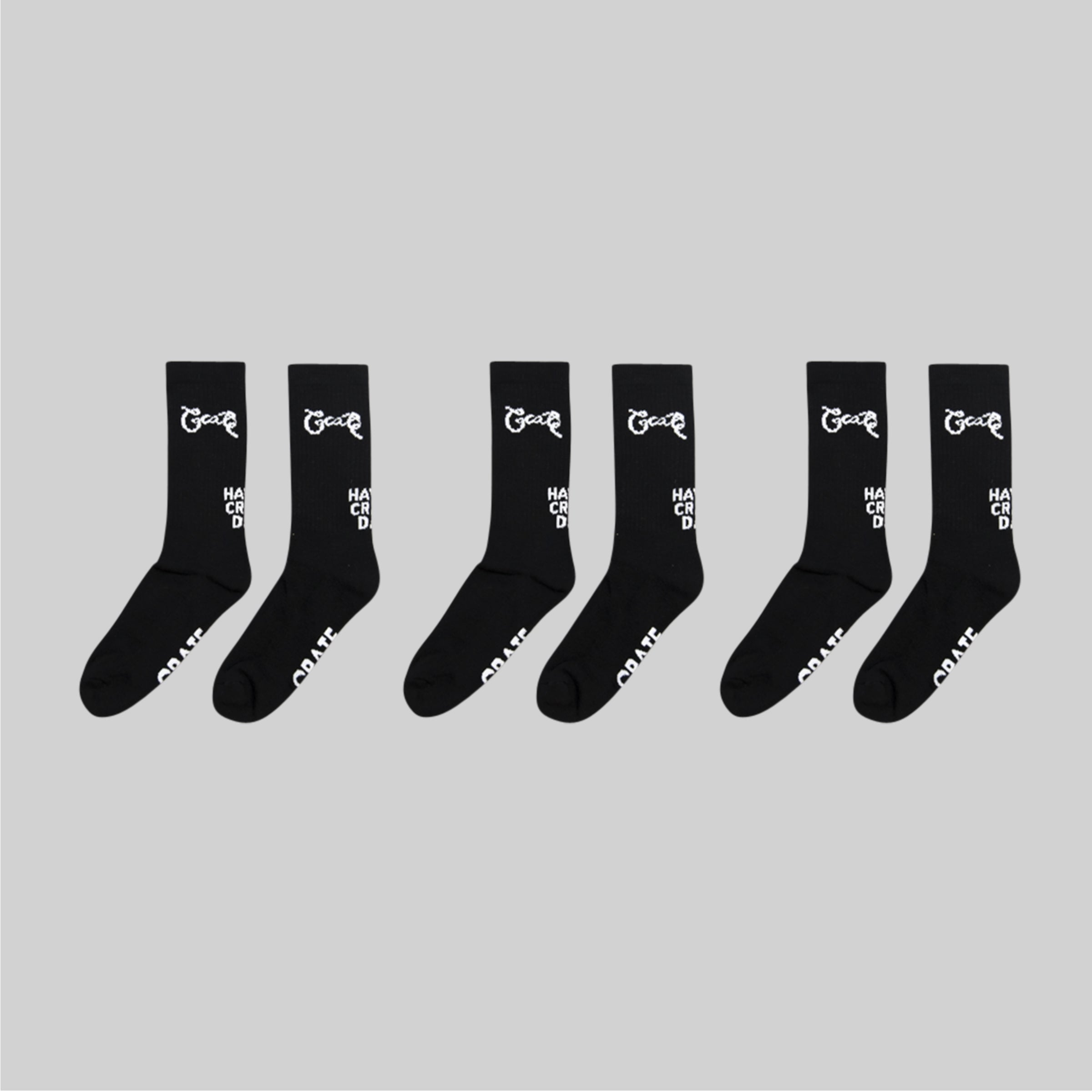 SS23 Black Scripted Sock Pack Crate Clothing