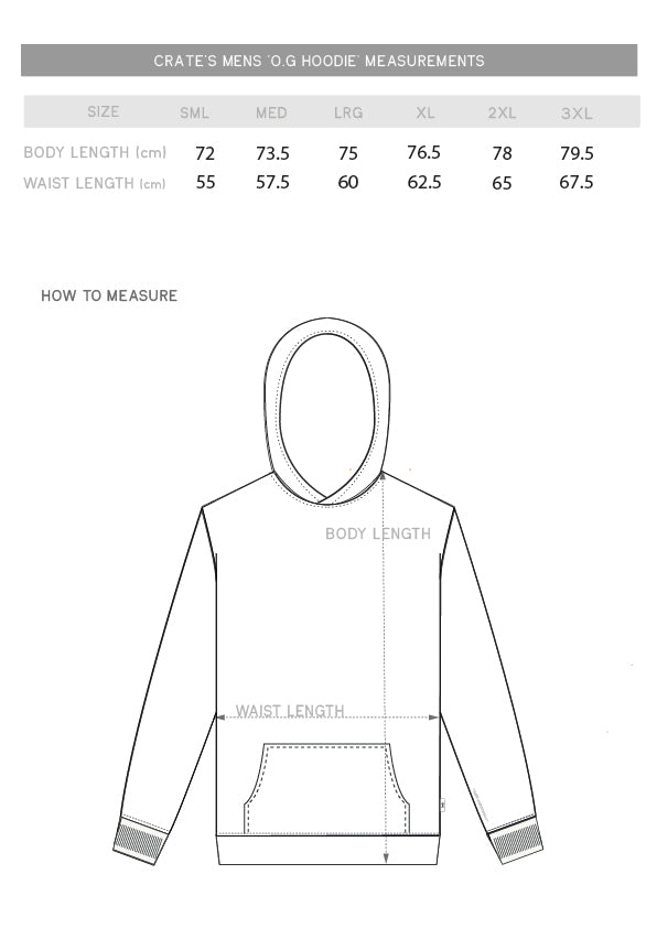 og hoodie size chart