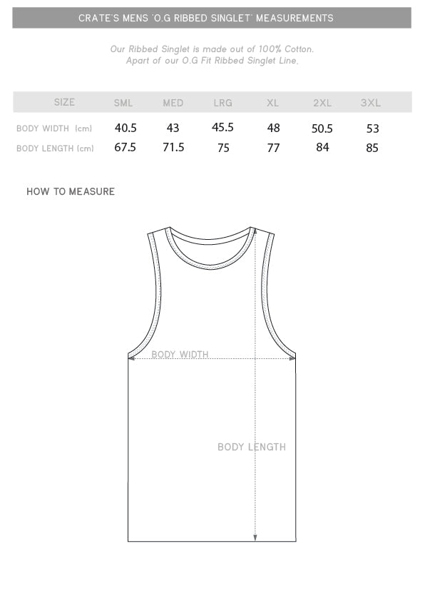 ribbed singlet size chart