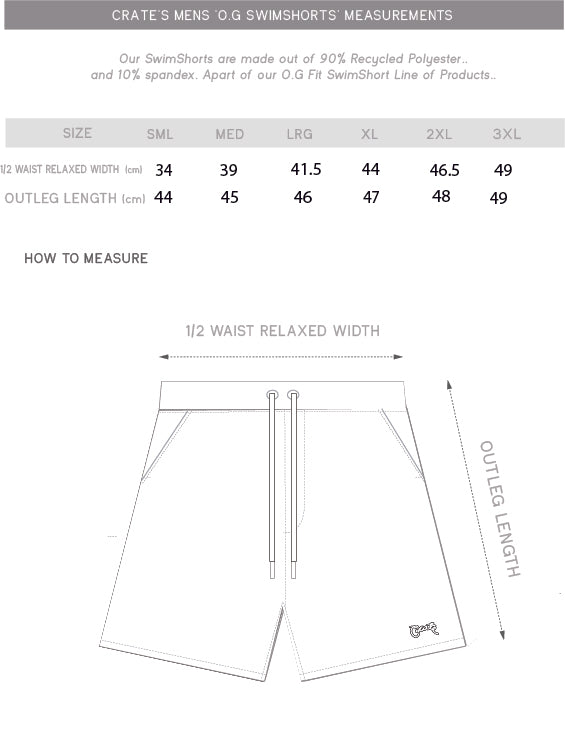 og swim shorts size chart