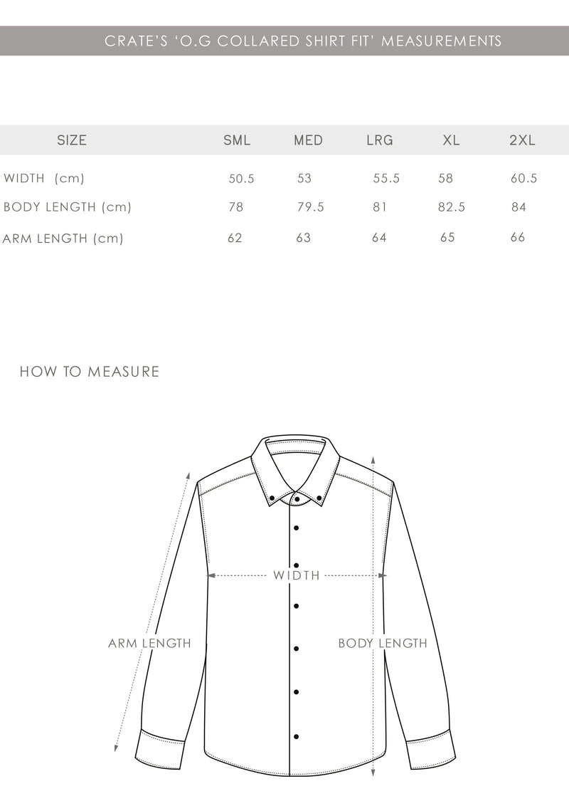 og collared shirt size chart