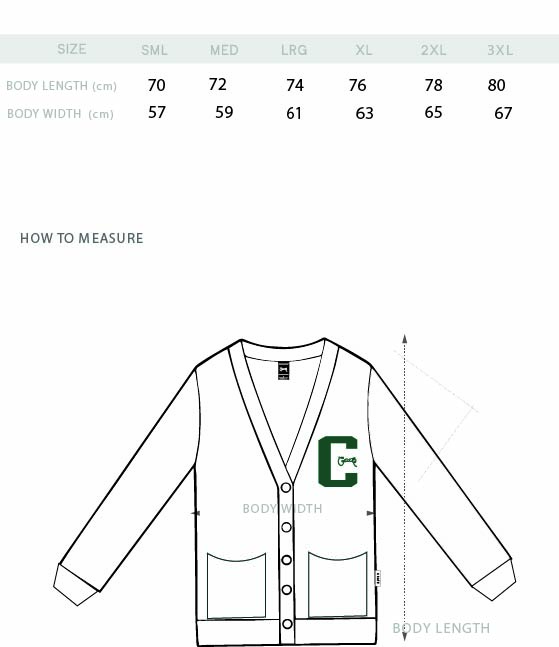 Cardigan Size Chart