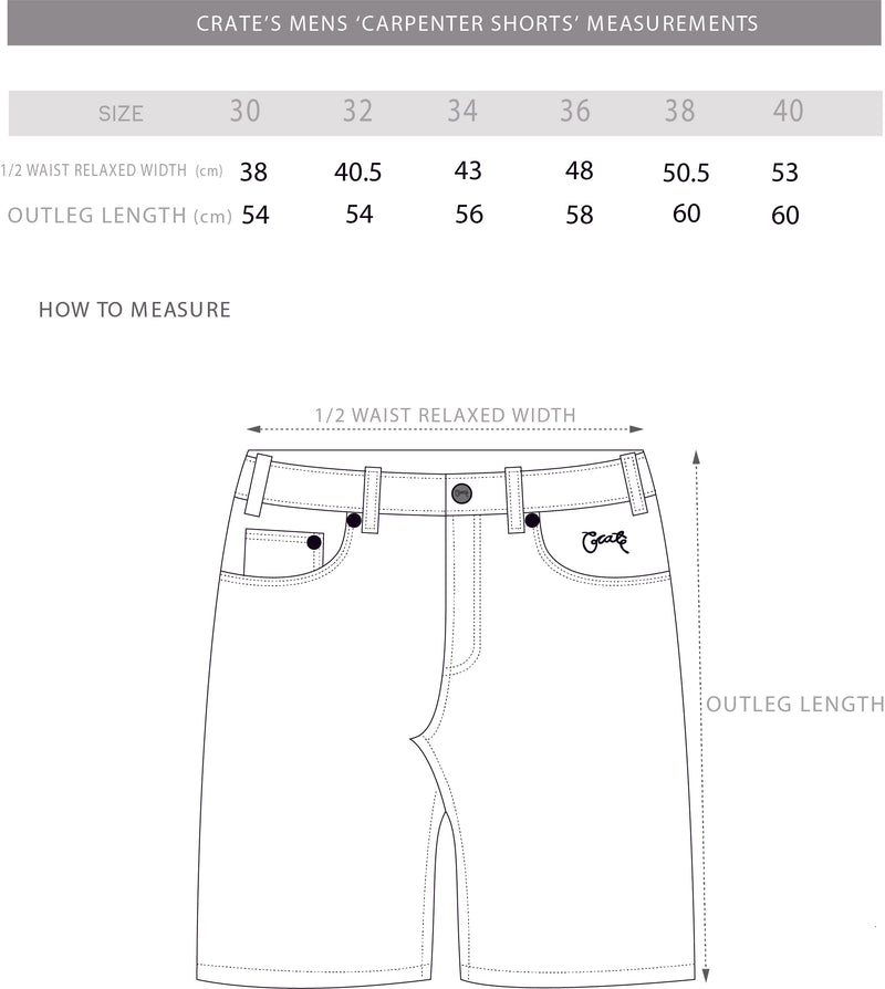 Carpenter shorts size guide