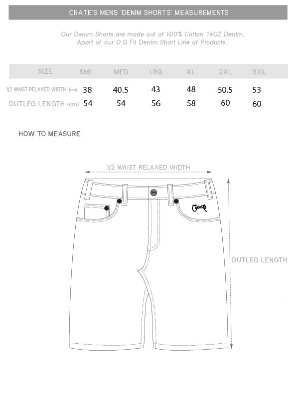 denim shorts size chart
