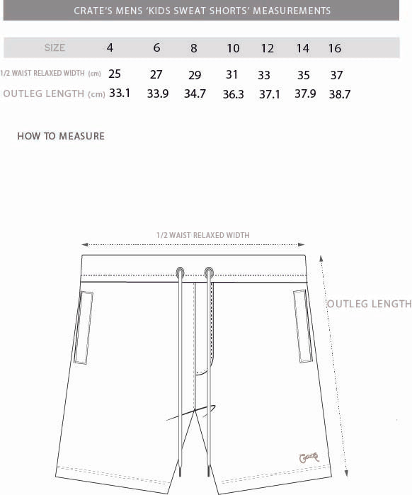 kids sweat shorts size chart