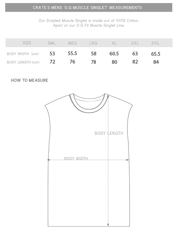 muscle singlet size chart