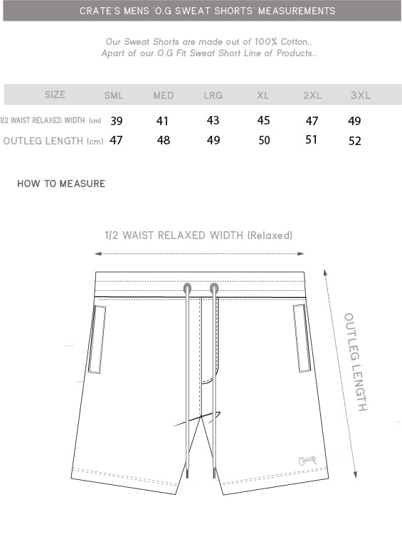 og sweat shorts size chart