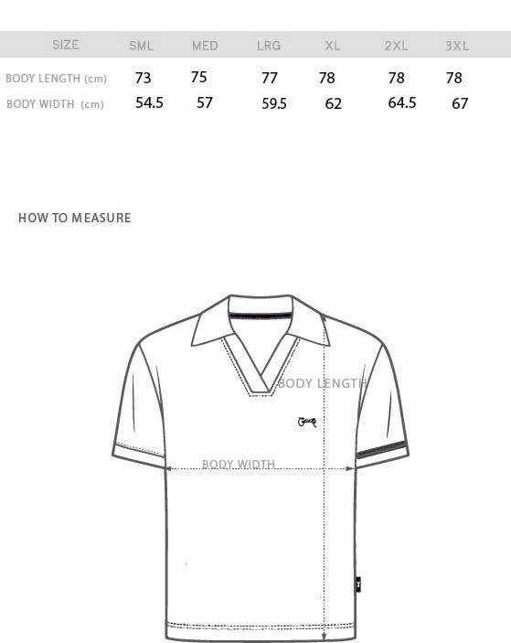 Resort Knit Polo Shirt Size Chart