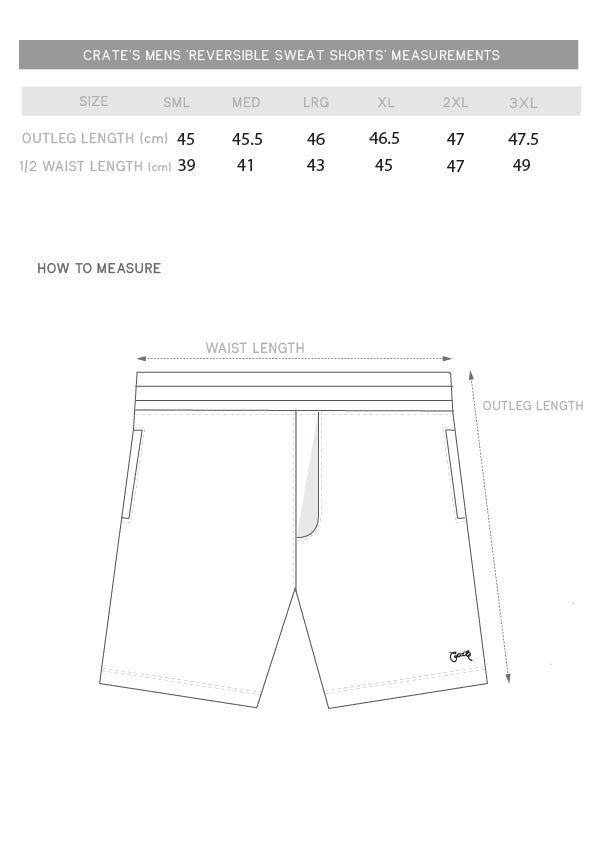 reversible sweat shorts size chart