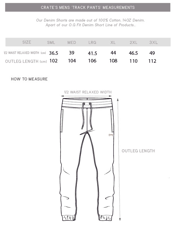 trackpants size chart