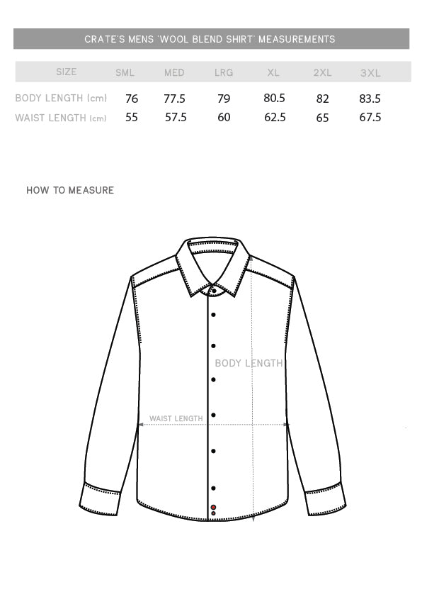 woolblend shirt size chart