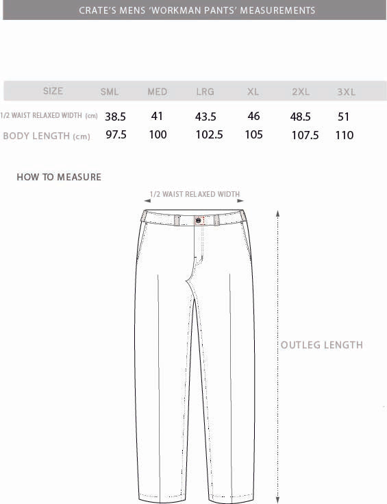 Workman Pants Size Chart