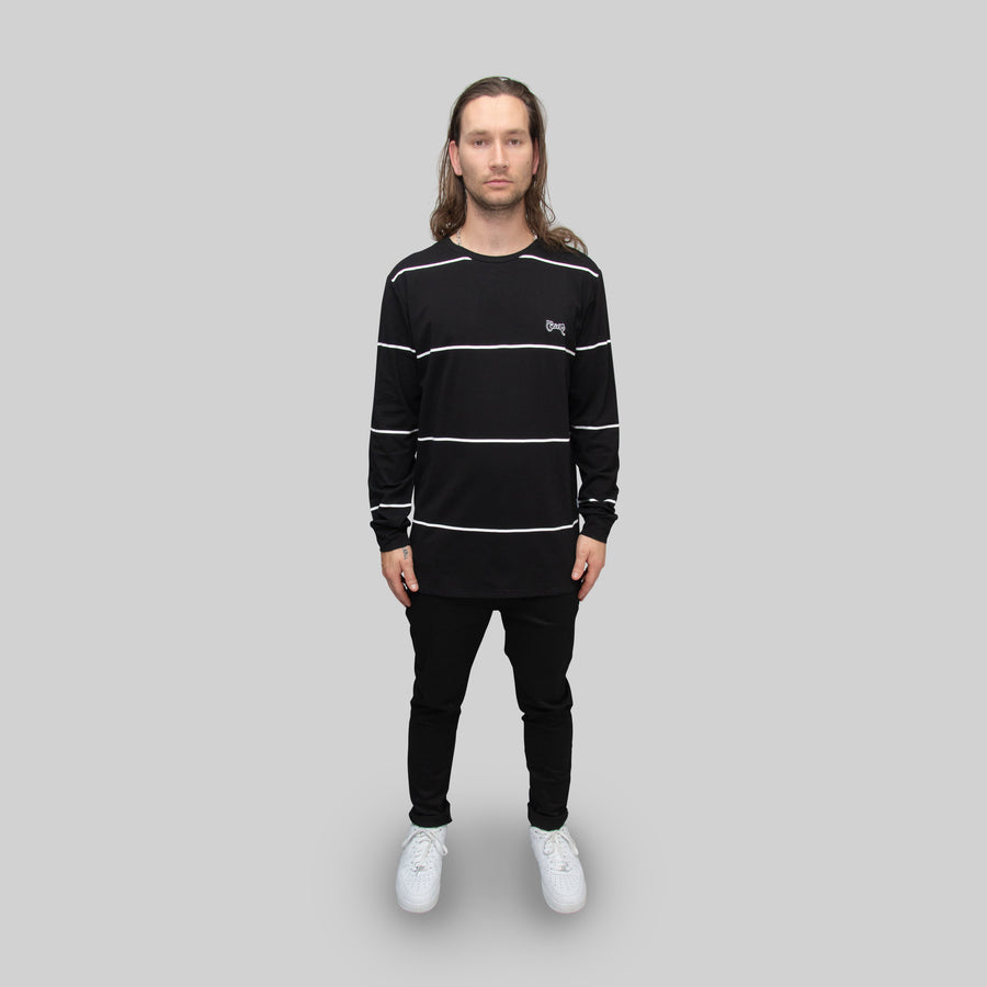 Mens Sparse Stripe Longsleeve T-Shirt Black