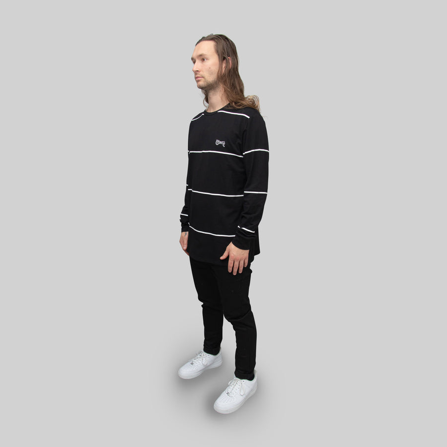 Mens Sparse Stripe Longsleeve T-Shirt Black
