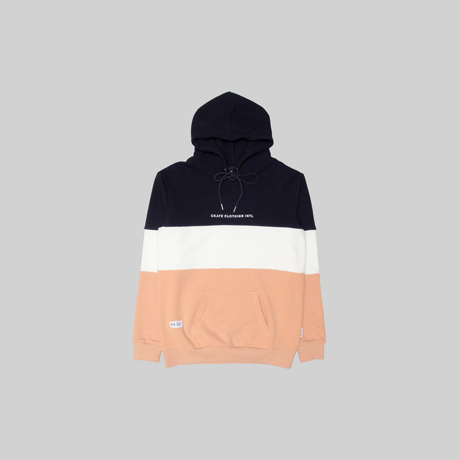 Mens Triple Block Super Fleece Hoodie Navy/Tan