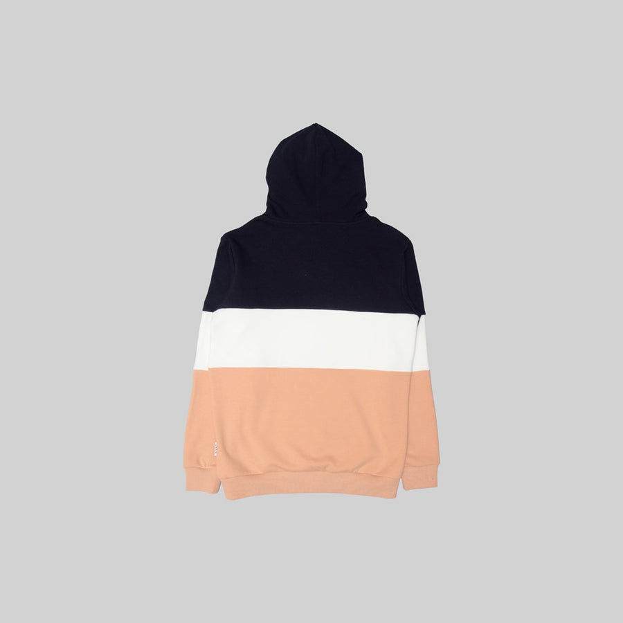 Mens Triple Block Super Fleece Hoodie Navy/Tan